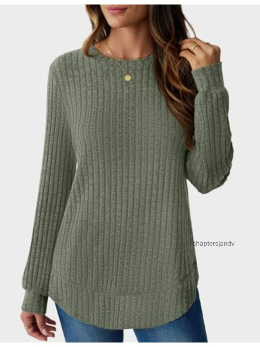 Womens Long Sleeve Tunic Sweater Ribbed Knit Crew Neck Lightweight - Picture 4 of 6